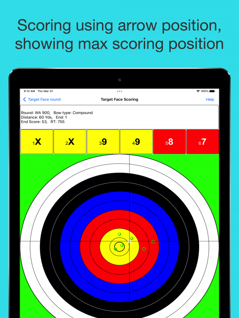 Archery scoring app showing score tracking on iPhone